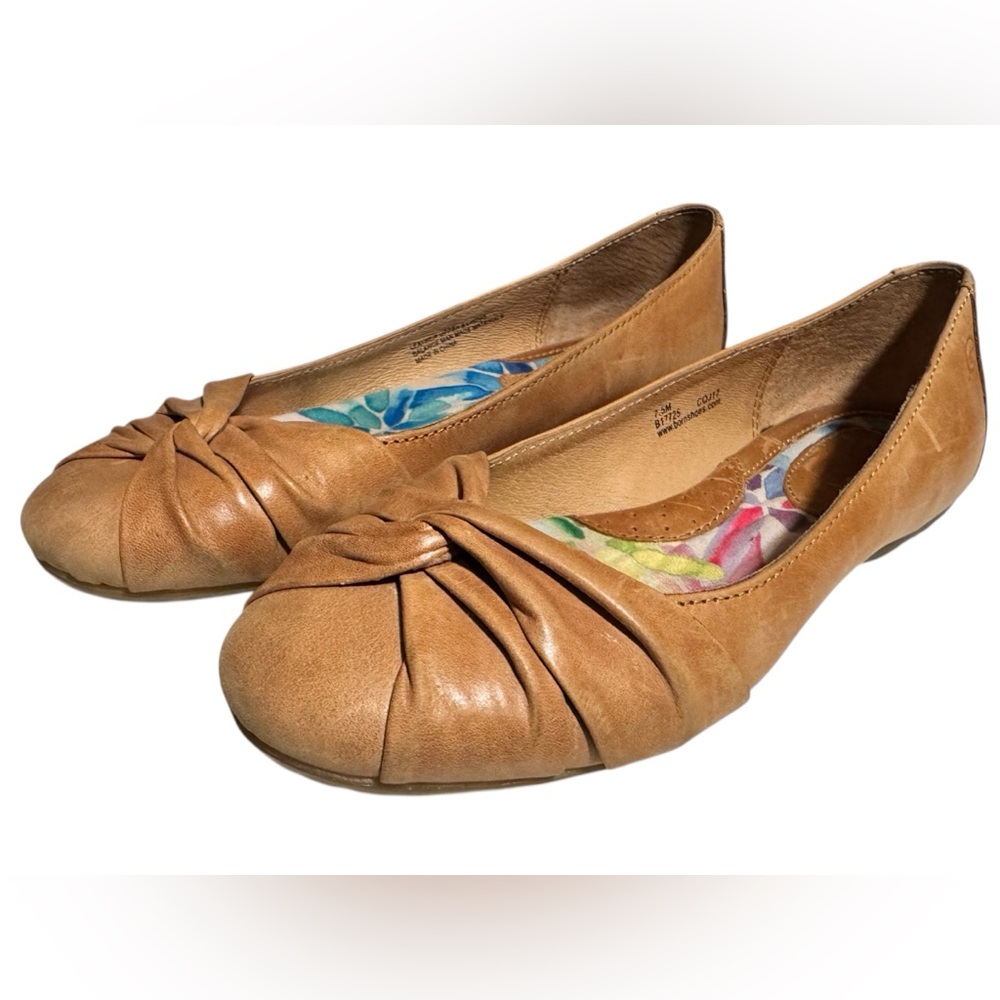 Born Women’s Lily Tan Leather Flats with Knot Design - 7.5